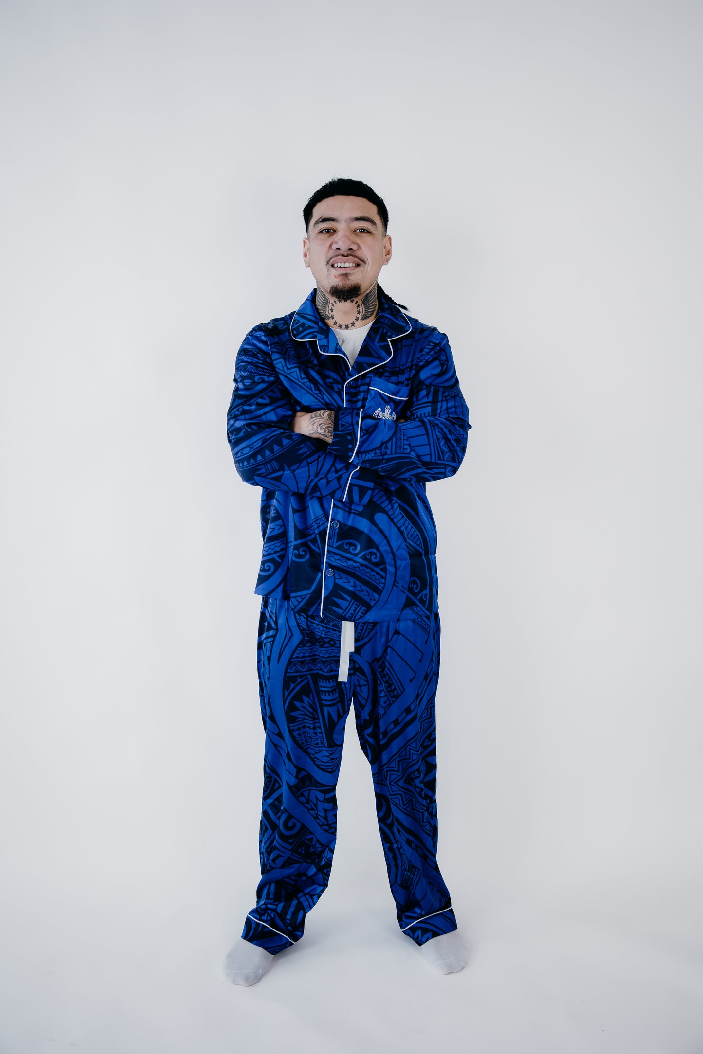 Blue moon culture satin men long sleeve sleepwear set