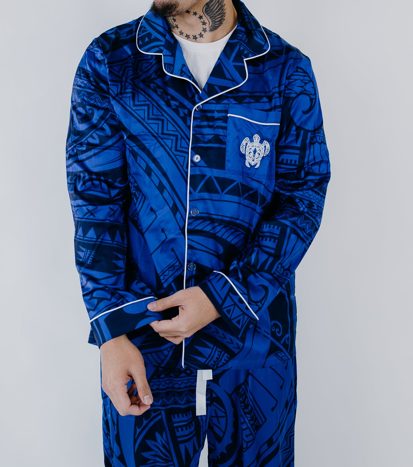 Blue moon culture satin men long sleeve sleepwear set