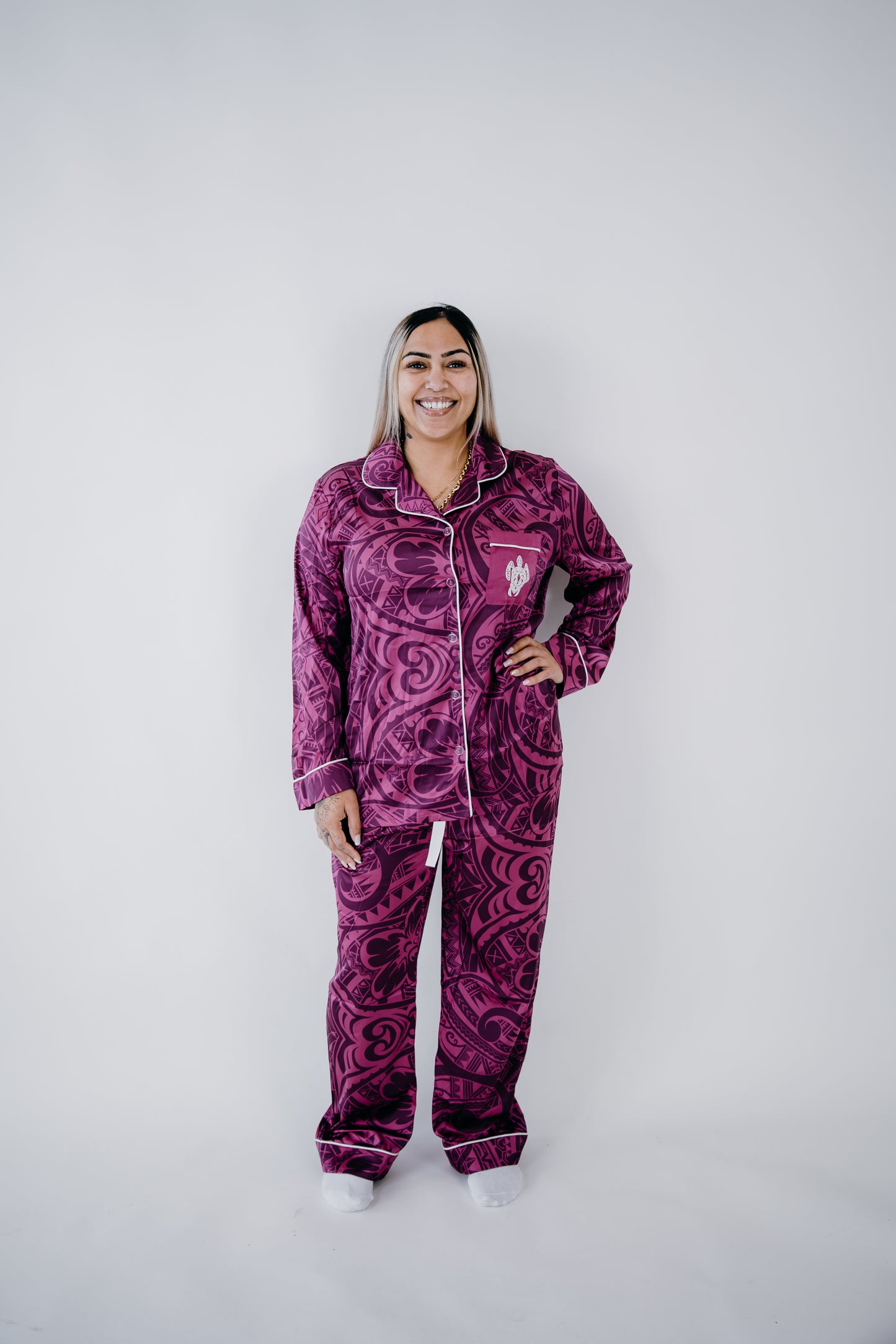 Purple potion culture satin women long sleeve sleepwear set