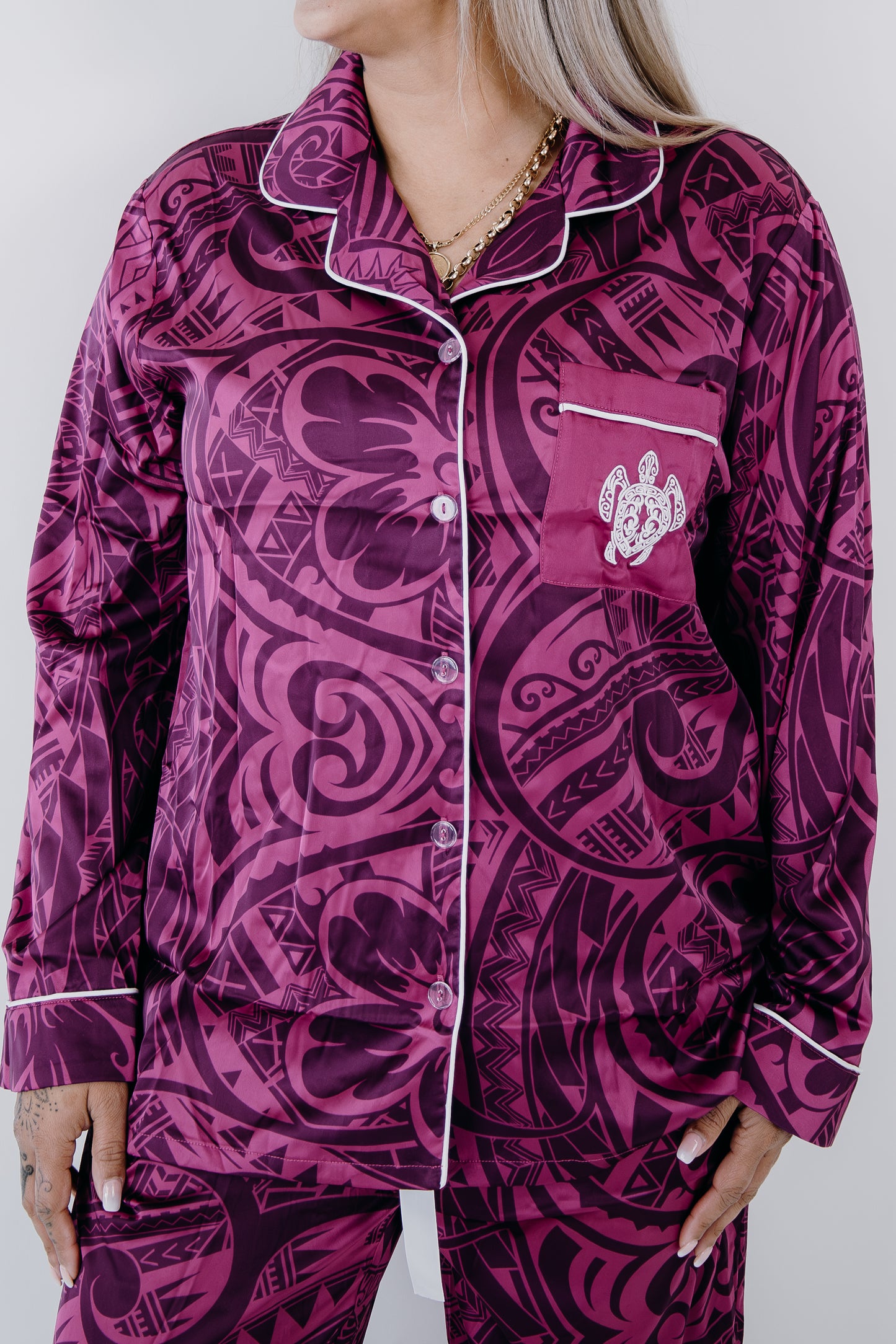 Purple potion culture satin women long sleeve sleepwear set