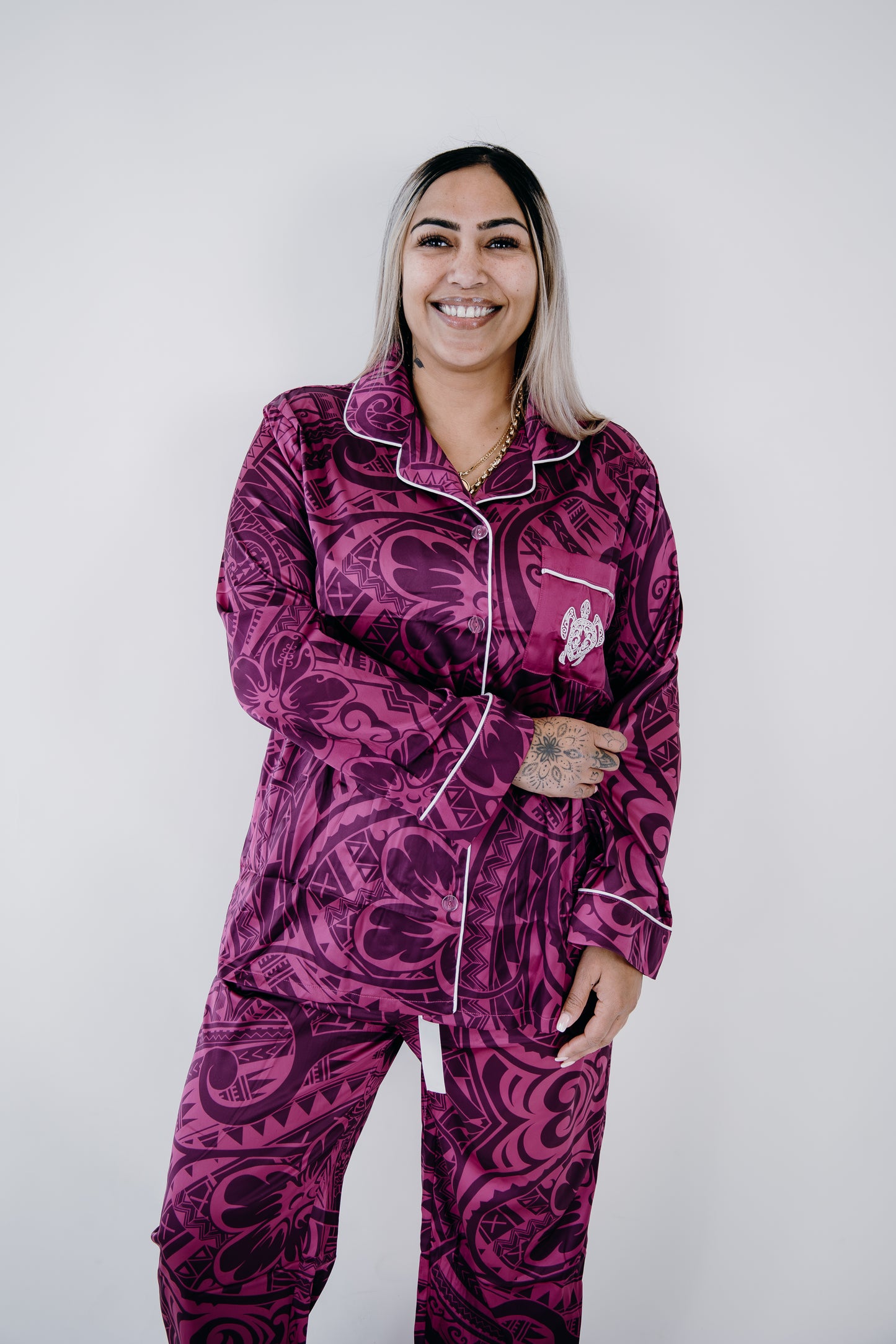 Purple potion culture satin women long sleeve sleepwear set