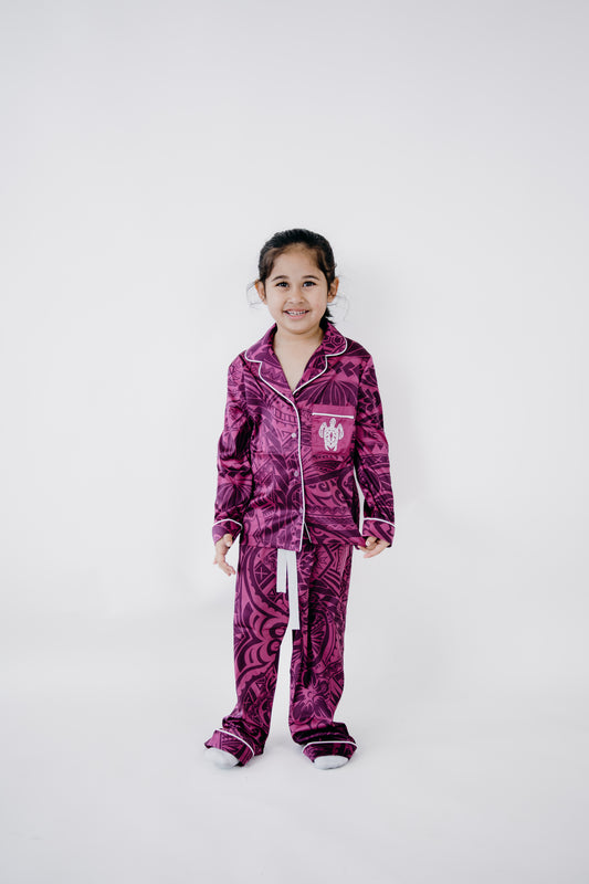 Purple potion culture satin girl long sleeve sleepwear set